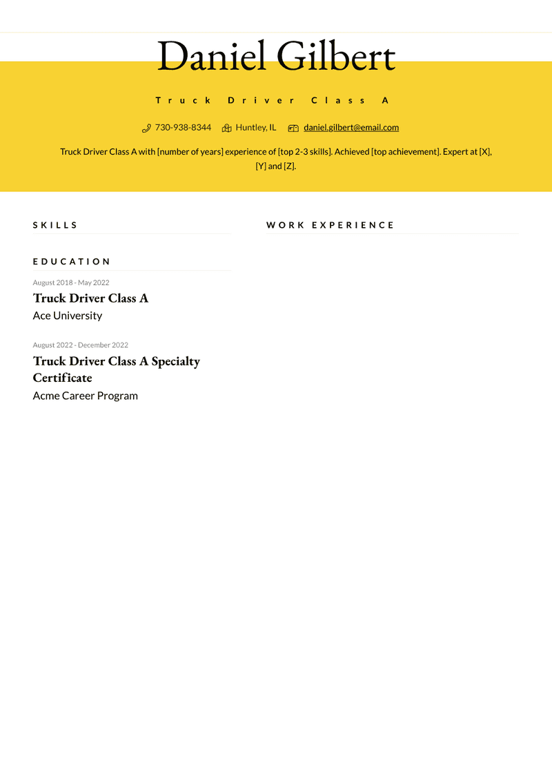 Truck Driver Class A Resume Sample and Template