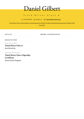 Truck Driver Class A Resume Sample and Template