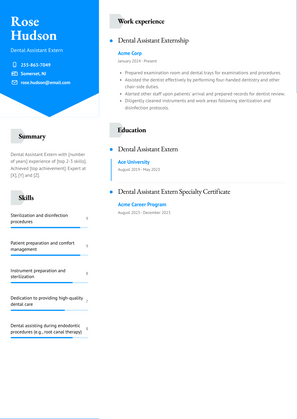 Dental Assistant Extern Resume Sample and Template