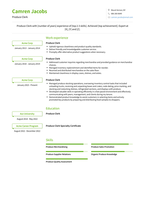 Produce Clerk Resume Sample and Template