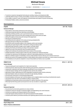 Restaurant Manager Resume Sample and Template