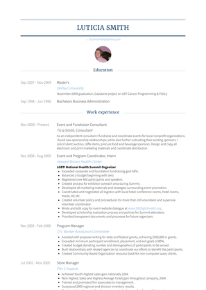 Event And Fundraiser Consultant Resume Sample and Template