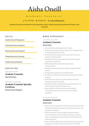 Academic Counselor Resume Sample and Template