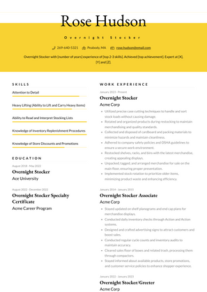 Overnight Stocker Resume Sample and Template