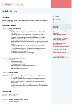 Logistics Specialist Resume Sample and Template