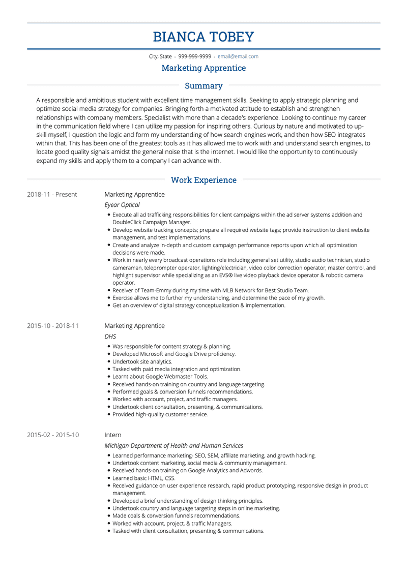 Cv Template For Apprenticeship