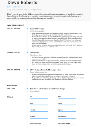 Senior UI Developer Resume Sample and Template