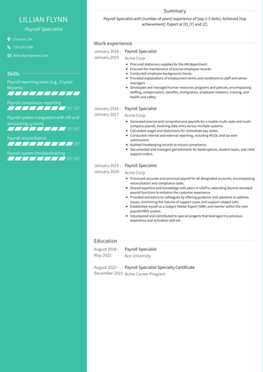 Payroll Specialist Resume Sample and Template