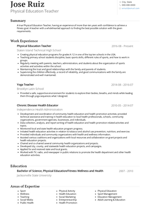 Physical Education Teacher Resume Sample and Template