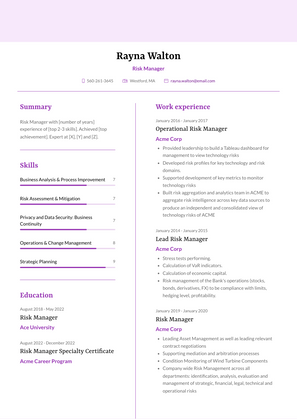 Risk Manager Resume Sample and Template