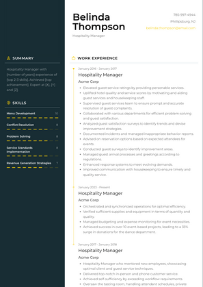Hospitality Manager Resume Sample and Template