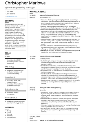 System Engineering Manager Resume Sample and Template