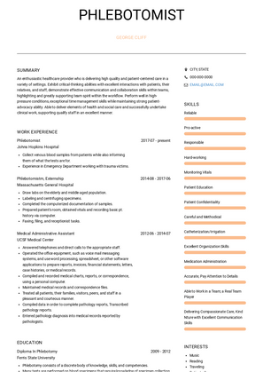 Phlebotomist Resume Sample and Template