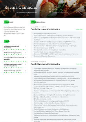 Oracle Database Administrator Resume Sample and Template