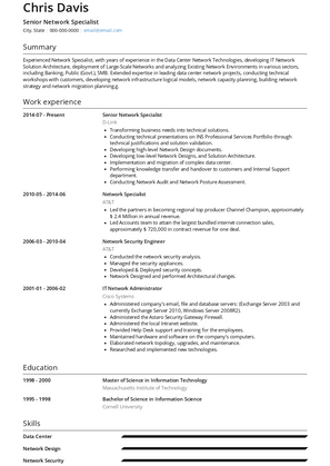 Senior Network Specialist Resume Sample and Template