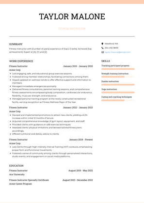Fitness Instructor Resume Sample and Template