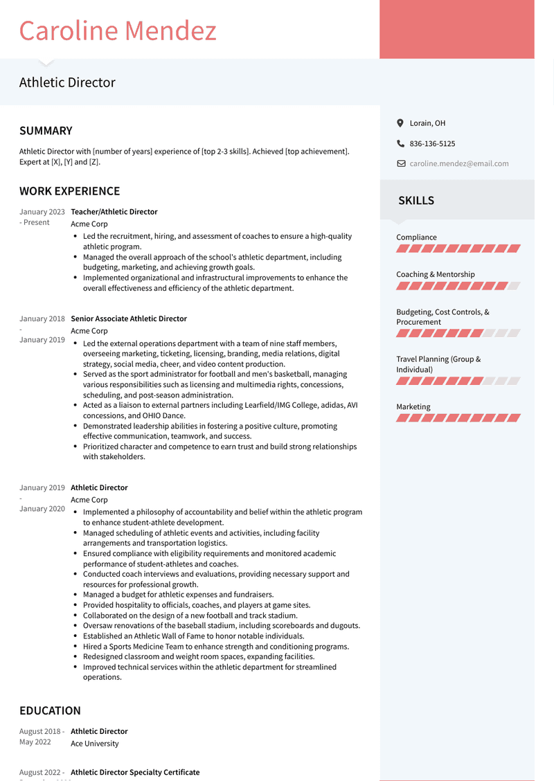 Athletic Director Resume Sample and Template