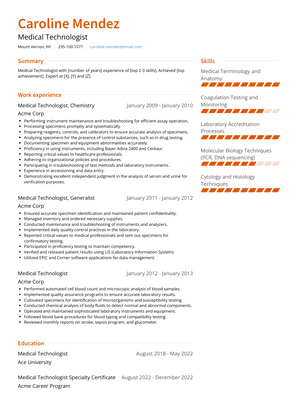 Medical Technologist Resume Sample and Template