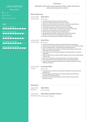 Safety Officer Resume Sample and Template