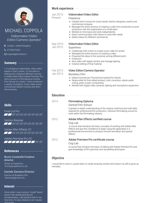 Videomaker/Video Editor Resume Sample and Template