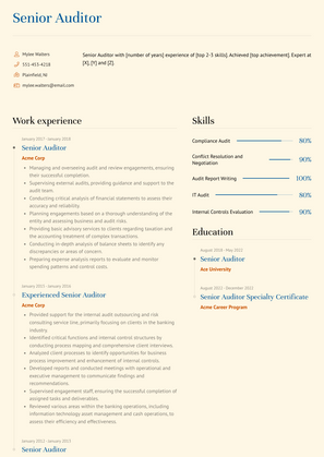 Senior Auditor Resume Sample and Template