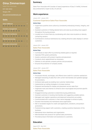 Sales Floor Associate Resume Sample and Template