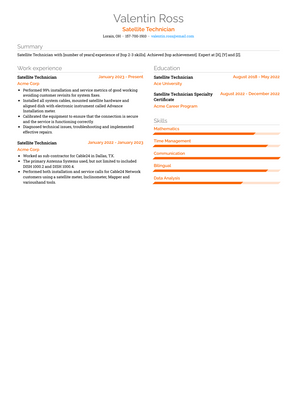 Satellite Technician Resume Sample and Template