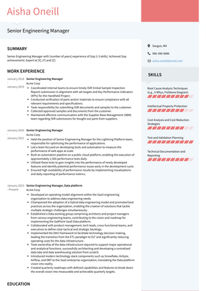 Senior Engineering Manager Resume Sample and Template