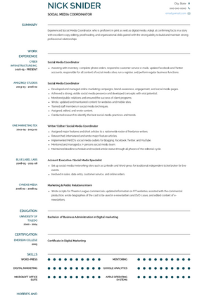 Website & Social Media Coordinator Resume Sample and Template