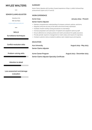 Senior Claims Adjuster Resume Sample and Template