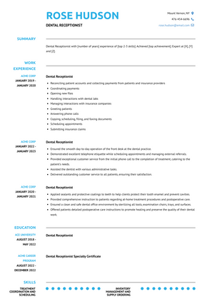Dental Receptionist Resume Sample and Template