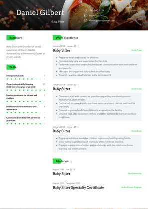 Baby Sitter Resume Sample and Template