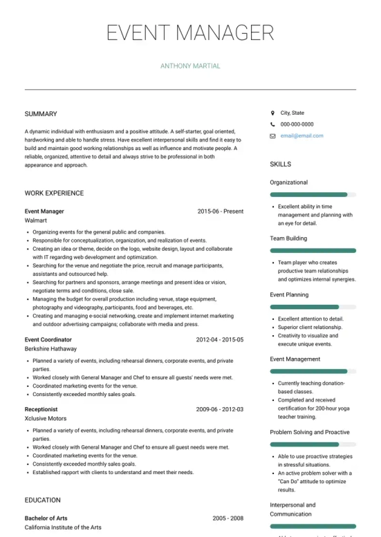 event management resume skills