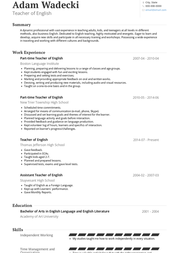 english teacher resume sample doc