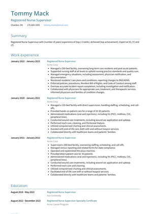 Registered Nurse Supervisor Resume Sample and Template