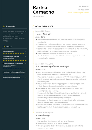 Nurse Manager Resume Sample and Template