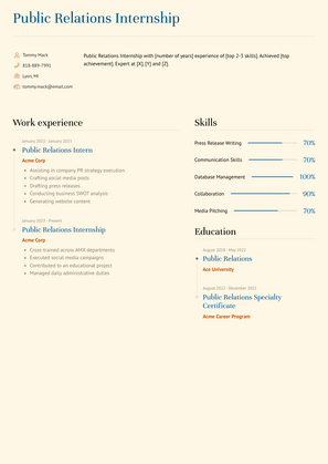 Public Relations Internship Resume Sample and Template
