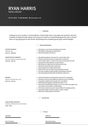 Factory Worker Resume Sample and Template