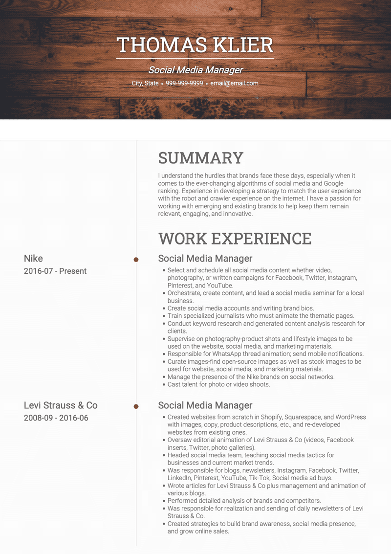 Social Media Manager CV Example and Template
