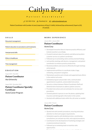 Patient Coordinator Resume Sample and Template