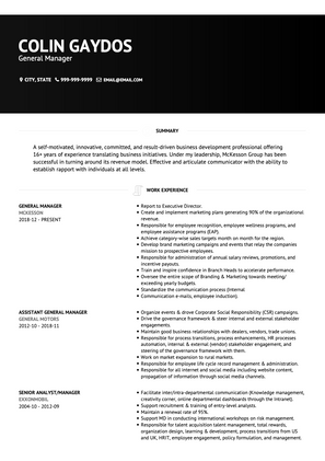 General Manager CV Example and Template