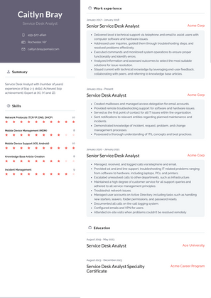 Service Desk Analyst Resume Sample and Template