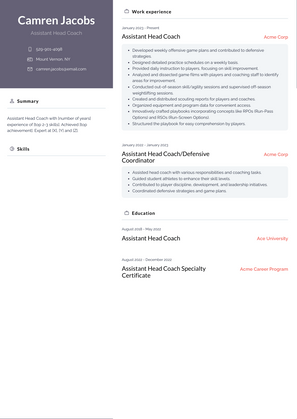 Assistant Head Coach Resume Sample and Template