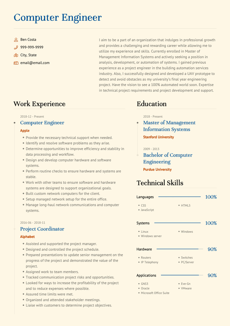 Computer Engineer CV Example and Template