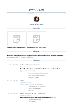 Nutritionist Resume Sample and Template