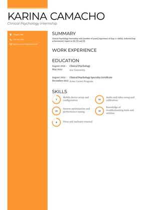 Clinical Psychology Internship Resume Sample and Template