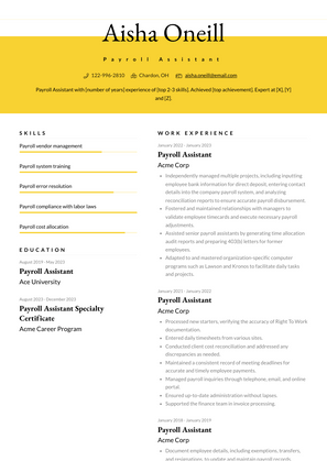 Payroll Assistant Resume Sample and Template