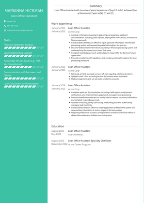 Loan Officer Assistant Resume Sample and Template