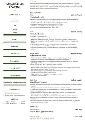 Infrastructure Specialist Resume Sample and Template