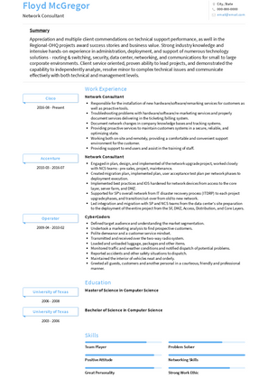 Network Consultant Resume Sample and Template